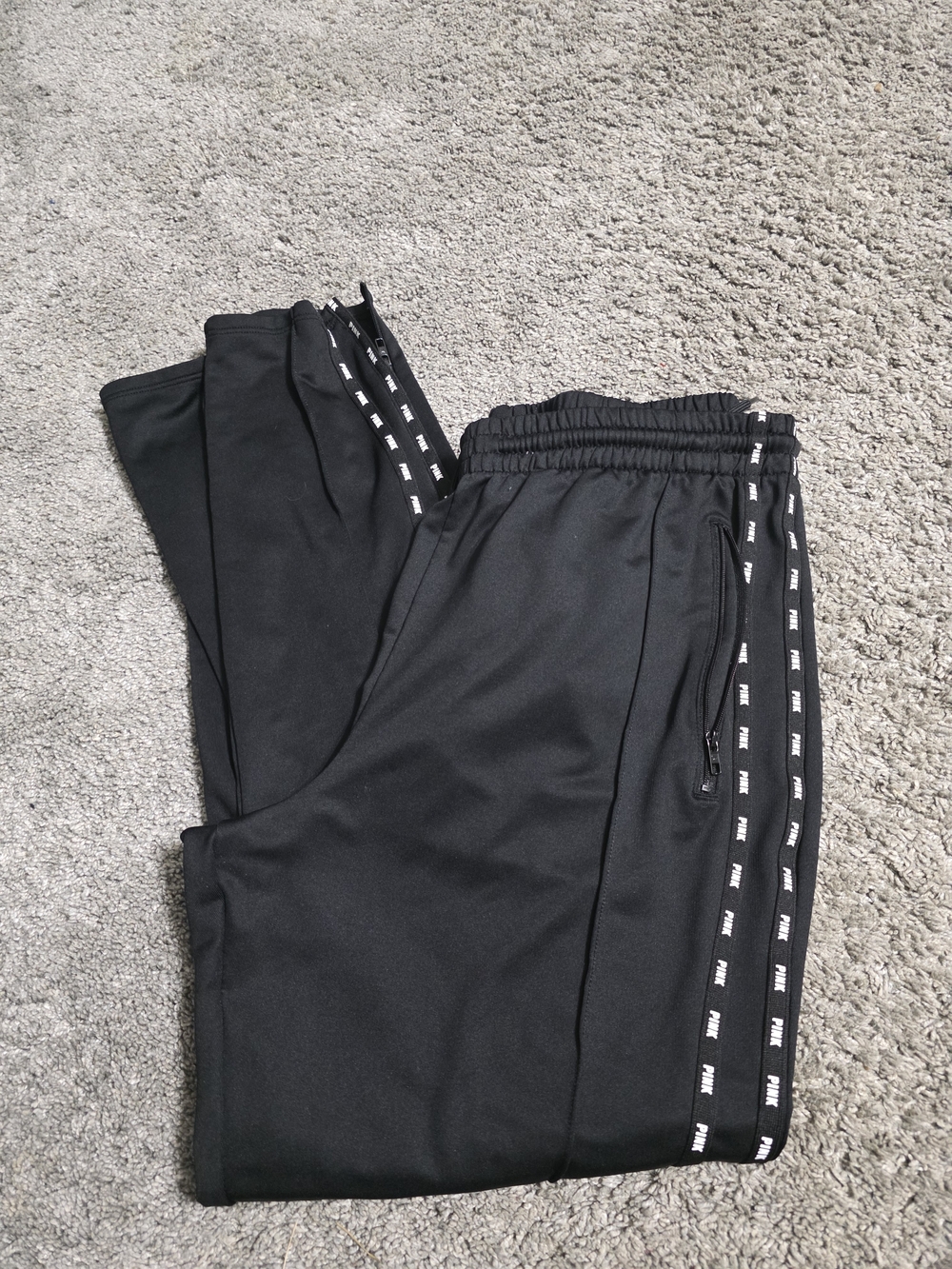 PINK Victoria's Secret Black Track Joggers with Logo Side Tape